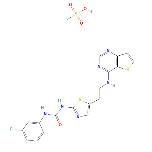 1-(3-chlorophenyl)-3-[5-[2-(thieno[3,2-d]pyrimidin-4-ylamino)ethyl]-1,3-thiazol-2-yl]urea;methanesulfonic acid (CAS: 1146618-41-8) - Related Chemical Product