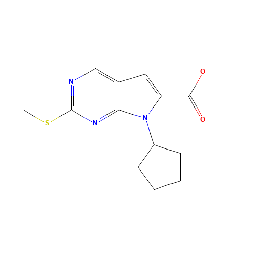 methyl 7-cyclopentyl-2-methylsulfanylpyrrolo[2,3-d]pyrimidine-6-carboxylate (CAS: 1169698-95-6) - Chemical Structure and Molecular Formula 