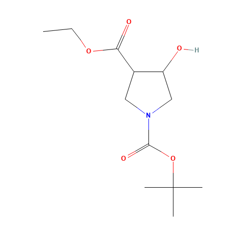 1-O-tert-butyl 3-O-ethyl 4-hydroxypyrrolidine-1,3-dicarboxylate (CAS: 146256-99-7) - Chemical Structure and Molecular Formula 