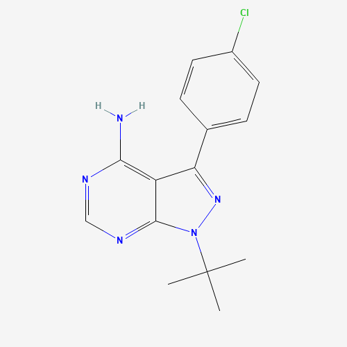 1-tert-butyl-3-(4-chlorophenyl)pyrazolo[3,4-d]pyrimidin-4-amine (CAS: 172889-27-9) - Chemical Structure and Molecular Formula 