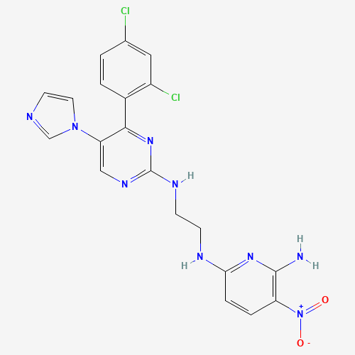 6-N-[2-[[4-(2,4-dichlorophenyl)-5-imidazol-1-ylpyrimidin-2-yl]amino]ethyl]-3-nitropyridine-2,6-diamine (CAS: 252935-94-7) - Chemical Structure and Molecular Formula 