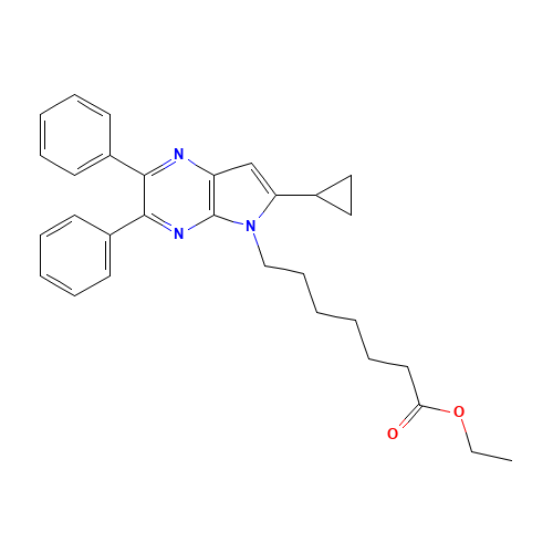 ethyl 7-(6-cyclopropyl-2,3-diphenylpyrrolo[2,3-b]pyrazin-5-yl)heptanoate (CAS: 1447770-39-9) - Chemical Structure and Molecular Formula 
