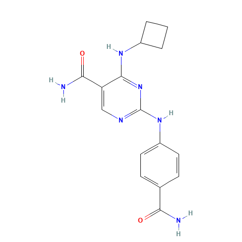 2-(4-carbamoylanilino)-4-(cyclobutylamino)pyrimidine-5-carboxamide (CAS: 1198301-40-4) - Chemical Structure and Molecular Formula 