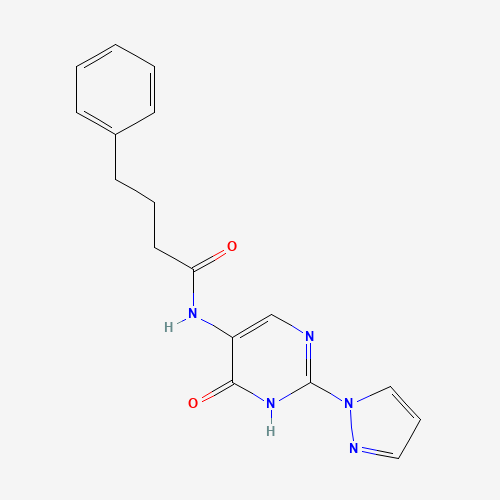 N-(6-oxo-2-pyrazol-1-yl-1H-pyrimidin-5-yl)-4-phenylbutanamide (CAS: 1343458-72-9) - Chemical Structure and Molecular Formula 