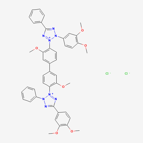 2-(3,4-dimethoxyphenyl)-3-[4-[4-[5-(3,4-dimethoxyphenyl)-3-phenyltetrazol-2-ium-2-yl]-3-methoxyphenyl]-2-methoxyphenyl]-5-phenyltetrazol-3-ium;dichloride (CAS: 127615-65-0) - Chemical Structure and Molecular Formula 