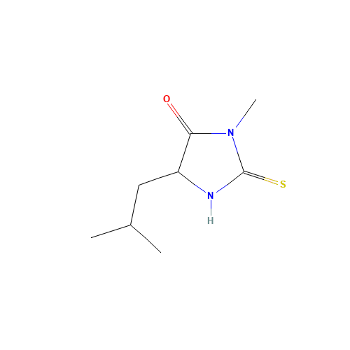 3-methyl-5-(2-methylpropyl)-2-sulfanylideneimidazolidin-4-one (CAS: 1076-72-8) - Chemical Structure and Molecular Formula 