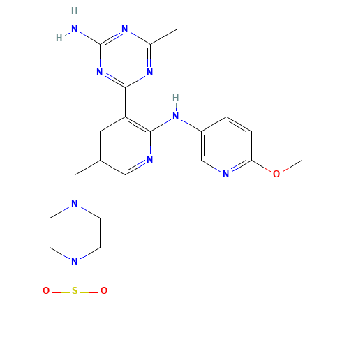 4-[2-[(6-methoxypyridin-3-yl)amino]-5-[(4-methylsulfonylpiperazin-1-yl)methyl]pyridin-3-yl]-6-methyl-1,3,5-triazin-2-amine (CAS: 1253569-05-9) - Related Chemical Product