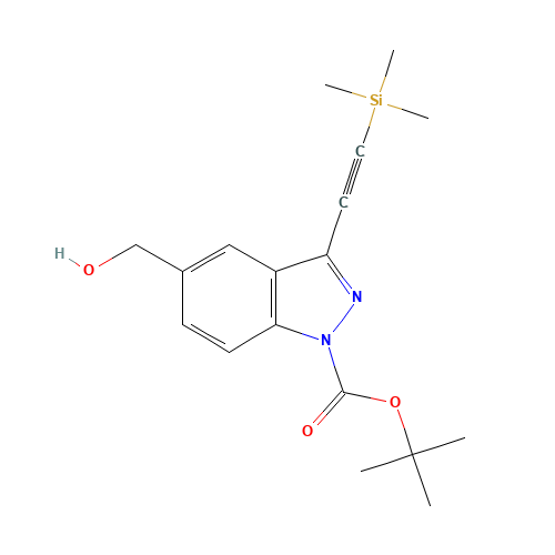 tert-butyl 5-(hydroxymethyl)-3-(2-trimethylsilylethynyl)indazole-1-carboxylate (CAS: 1383705-98-3) - Chemical Structure and Molecular Formula 