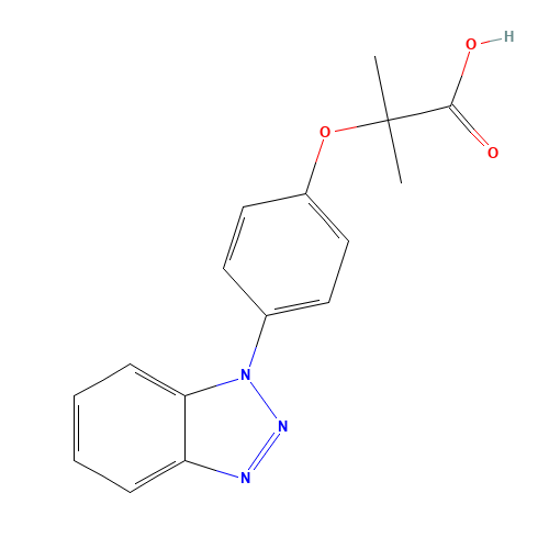 2-[4-(benzotriazol-1-yl)phenoxy]-2-methylpropanoic acid (CAS: 39099-60-0) - Chemical Structure and Molecular Formula 