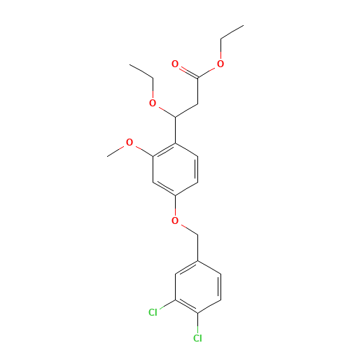 ethyl 3-[4-[(3,4-dichlorophenyl)methoxy]-2-methoxyphenyl]-3-ethoxypropanoate (CAS: 1202577-43-2) - Chemical Structure and Molecular Formula 