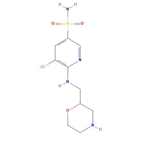 5-chloro-6-(morpholin-2-ylmethylamino)pyridine-3-sulfonamide (CAS: 1257050-41-1) - Chemical Structure and Molecular Formula 