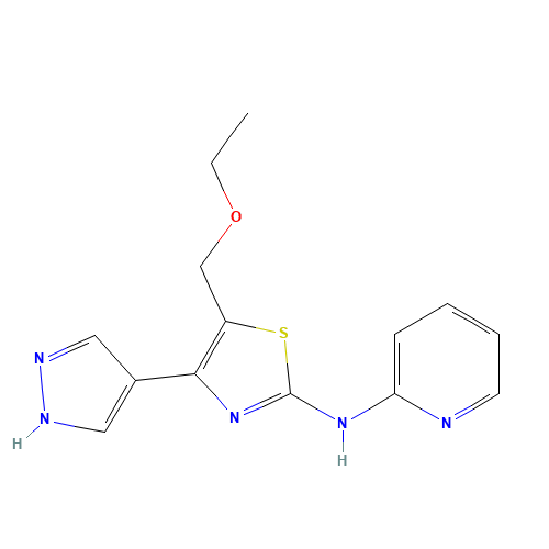 5-(ethoxymethyl)-4-(1H-pyrazol-4-yl)-N-pyridin-2-yl-1,3-thiazol-2-amine (CAS: 1235312-77-2) - Chemical Structure and Molecular Formula 
