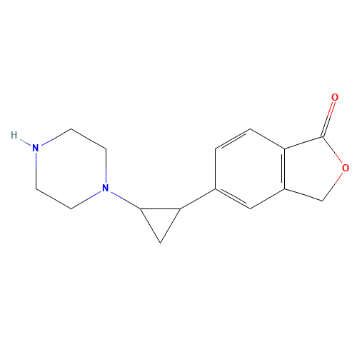 5-(2-piperazin-1-ylcyclopropyl)-3H-2-benzofuran-1-one (CAS: 1374573-04-2) - Chemical Structure and Molecular Formula 