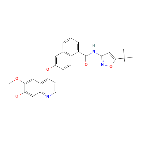 N-(5-tert-butyl-1,2-oxazol-3-yl)-6-(6,7-dimethoxyquinolin-4-yl)oxynaphthalene-1-carboxamide (CAS: 861877-38-5) - Related Chemical Product