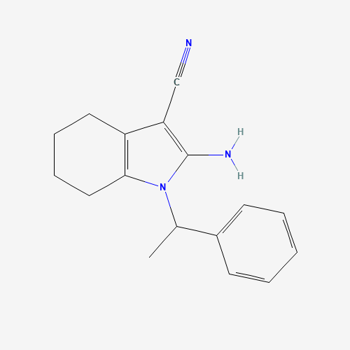2-amino-1-(1-phenylethyl)-4,5,6,7-tetrahydroindole-3-carbonitrile (CAS: 104915-39-1) - Chemical Structure and Molecular Formula 