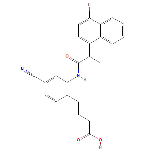4-[4-cyano-2-[2-(4-fluoronaphthalen-1-yl)propanoylamino]phenyl]butanoic acid (CAS: 402473-54-5) - Chemical Structure and Molecular Formula 