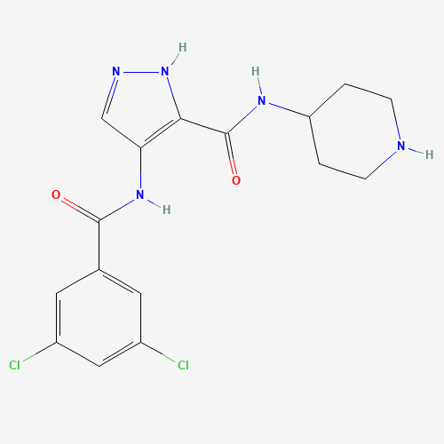 4-[(3,5-dichlorobenzoyl)amino]-N-piperidin-4-yl-1H-pyrazole-5-carboxamide (CAS: 1109289-42-0) - Chemical Structure and Molecular Formula 
