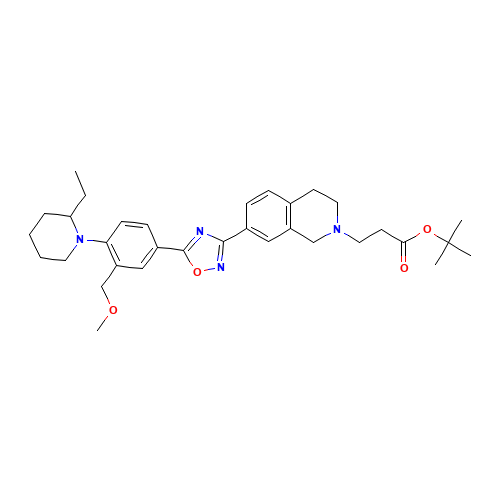tert-butyl 3-[7-[5-[4-(2-ethylpiperidin-1-yl)-3-(methoxymethyl)phenyl]-1,2,4-oxadiazol-3-yl]-3,4-dihydro-1H-isoquinolin-2-yl]propanoate (CAS: 1229609-18-0) - Related Chemical Product