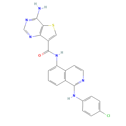 4-amino-N-[1-(4-chloroanilino)isoquinolin-5-yl]thieno[3,2-d]pyrimidine-7-carboxamide (CAS: 1446111-97-2) - Chemical Structure and Molecular Formula 