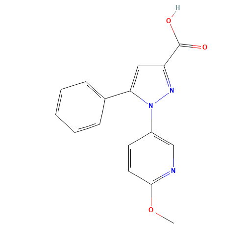 1-(6-methoxypyridin-3-yl)-5-phenylpyrazole-3-carboxylic acid (CAS: 741286-84-0) - Chemical Structure and Molecular Formula 