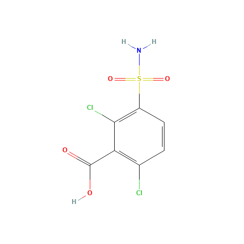 2,6-dichloro-3-sulfamoylbenzoic acid (CAS: 72290-28-9) - Chemical Structure and Molecular Formula 