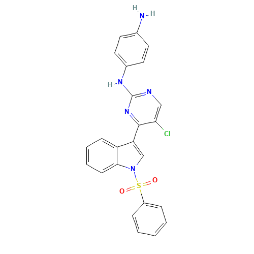 4-N-[4-[1-(benzenesulfonyl)indol-3-yl]-5-chloropyrimidin-2-yl]benzene-1,4-diamine (CAS: 1453199-03-5) - Chemical Structure and Molecular Formula 