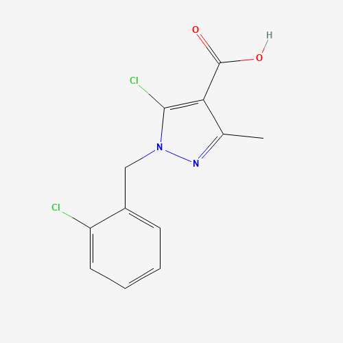 5-chloro-1-[(2-chlorophenyl)methyl]-3-methylpyrazole-4-carboxylic acid (CAS: 956374-18-8) - Chemical Structure and Molecular Formula 