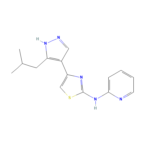 4-[5-(2-methylpropyl)-1H-pyrazol-4-yl]-N-pyridin-2-yl-1,3-thiazol-2-amine (CAS: 1235312-56-7) - Chemical Structure and Molecular Formula 