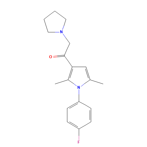 1-[1-(4-fluorophenyl)-2,5-dimethylpyrrol-3-yl]-2-pyrrolidin-1-ylethanone (CAS: 314245-33-5) - Chemical Structure and Molecular Formula 
