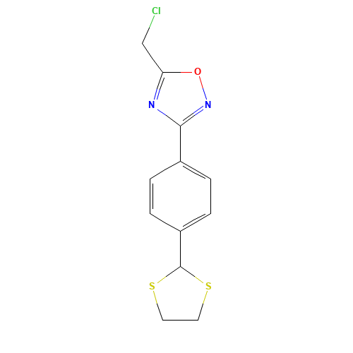 5-(chloromethyl)-3-[4-(1,3-dithiolan-2-yl)phenyl]-1,2,4-oxadiazole (CAS: 287197-10-8) - Chemical Structure and Molecular Formula 
