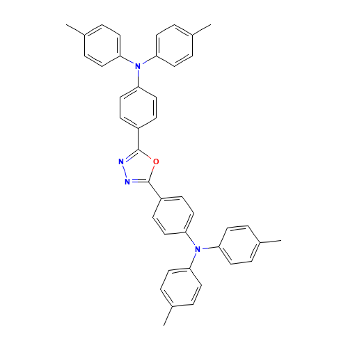 4-methyl-N-[4-[5-[4-(4-methyl-N-(4-methylphenyl)anilino)phenyl]-1,3,4-oxadiazol-2-yl]phenyl]-N-(4-methylphenyl)aniline (CAS: 104989-09-5) - Chemical Structure and Molecular Formula 