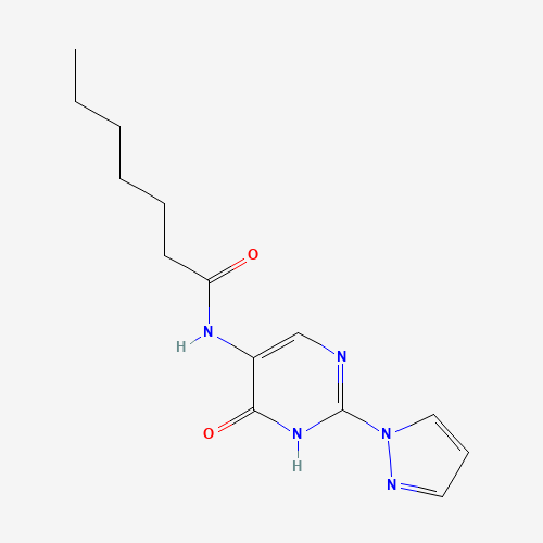 N-(6-oxo-2-pyrazol-1-yl-1H-pyrimidin-5-yl)heptanamide (CAS: 1343458-66-1) - Chemical Structure and Molecular Formula 