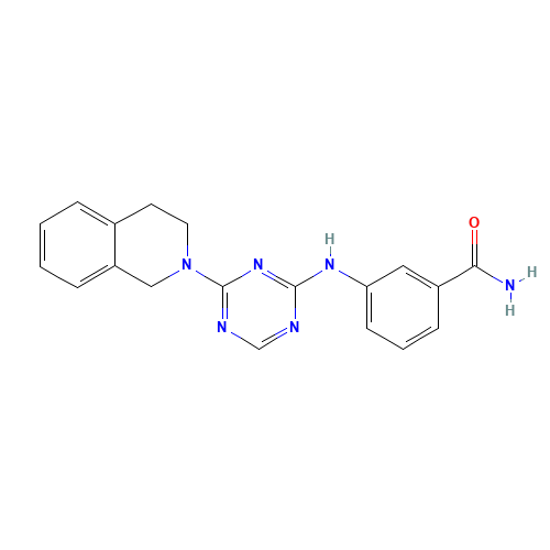 3-[[4-(3,4-dihydro-1H-isoquinolin-2-yl)-1,3,5-triazin-2-yl]amino]benzamide (CAS: 1332299-16-7) - Chemical Structure and Molecular Formula 