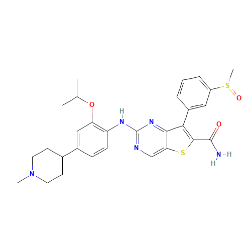 2-[4-(1-methylpiperidin-4-yl)-2-propan-2-yloxyanilino]-7-(3-methylsulfinylphenyl)thieno[3,2-d]pyrimidine-6-carboxamide (CAS: 1462947-85-8) - Related Chemical Product