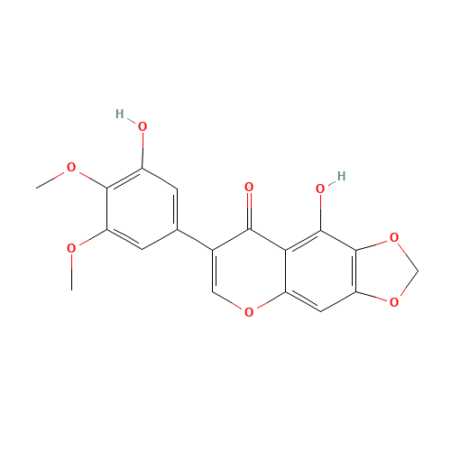 9-hydroxy-7-(3-hydroxy-4,5-dimethoxyphenyl)-[1,3]dioxolo[4,5-g]chromen-8-one (CAS: 88509-91-5) - Chemical Structure and Molecular Formula 
