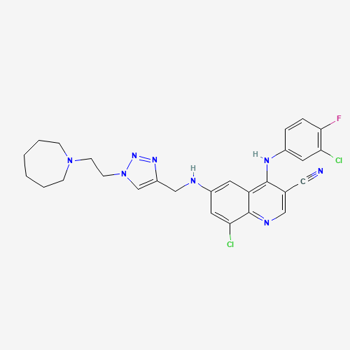 6-[[1-[2-(azepan-1-yl)ethyl]triazol-4-yl]methylamino]-8-chloro-4-(3-chloro-4-fluoroanilino)quinoline-3-carbonitrile (CAS: 915365-57-0) - Related Chemical Product