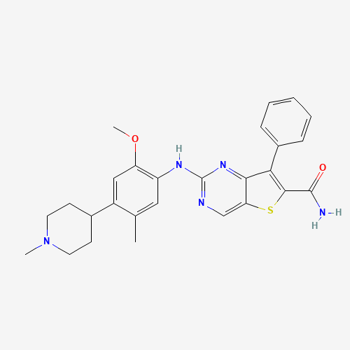 2-[2-methoxy-5-methyl-4-(1-methylpiperidin-4-yl)anilino]-7-phenylthieno[3,2-d]pyrimidine-6-carboxamide (CAS: 1462947-65-4) - Chemical Structure and Molecular Formula 