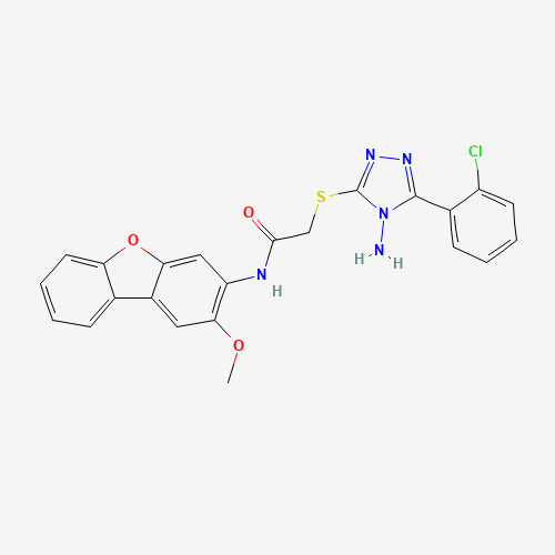 2-[[4-amino-5-(2-chlorophenyl)-1,2,4-triazol-3-yl]sulfanyl]-N-(2-methoxydibenzofuran-3-yl)acetamide (CAS: 578756-90-8) - Chemical Structure and Molecular Formula 