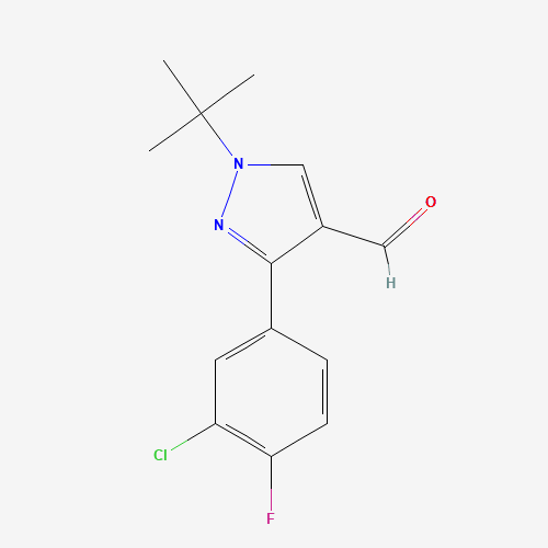 1-tert-butyl-3-(3-chloro-4-fluorophenyl)pyrazole-4-carbaldehyde (CAS: 1152873-39-6) - Chemical Structure and Molecular Formula 