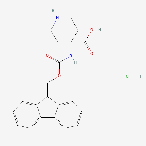4-(9H-fluoren-9-ylmethoxycarbonylamino)piperidine-4-carboxylic acid;hydrochloride chemical structure 4-(9H-fluoren-9-ylmethoxycarbonylamino)piperidine-4-carboxylic acid;hydrochloride (CAS: 368866-09-5) - Chemical Structure and Molecular Formula