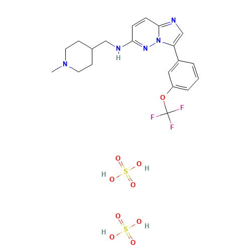 N-[(1-methylpiperidin-4-yl)methyl]-3-[3-(trifluoromethoxy)phenyl]imidazo[1,2-b]pyridazin-6-amine;sulfuric acid (CAS: 1173928-26-1) - Chemical Structure and Molecular Formula 