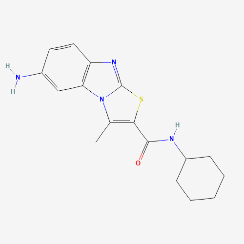 7-amino-N-cyclohexyl-1-methyl-[1,3]thiazolo[3,2-a]benzimidazole-2-carboxamide (CAS: 299901-57-8) - Chemical Structure and Molecular Formula 