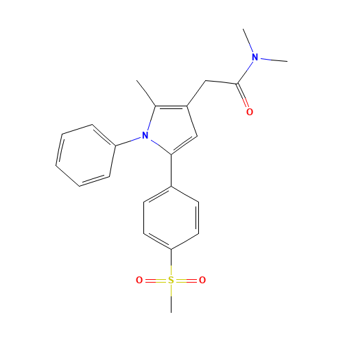 N,N-dimethyl-2-[2-methyl-5-(4-methylsulfonylphenyl)-1-phenylpyrrol-3-yl]acetamide (CAS: 1005451-52-4) - Chemical Structure and Molecular Formula 