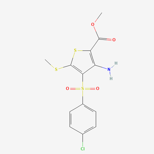 methyl 3-amino-4-(4-chlorophenyl)sulfonyl-5-methylsulfanylthiophene-2-carboxylate (CAS: 845266-18-4) - Chemical Structure and Molecular Formula 