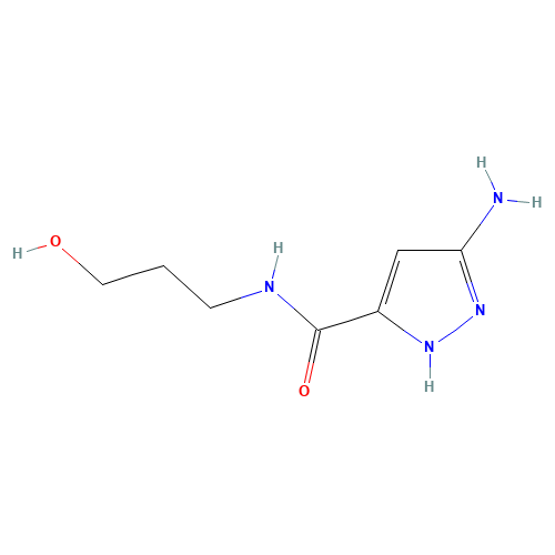3-amino-N-(3-hydroxypropyl)-1H-pyrazole-5-carboxamide (CAS: 1342836-99-0) - Chemical Structure and Molecular Formula 