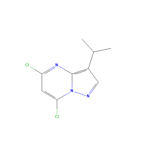 5,7-dichloro-3-propan-2-ylpyrazolo[1,5-a]pyrimidine (CAS: 771510-32-8) - Chemical Structure and Molecular Formula 