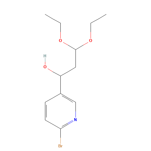 1-(6-bromopyridin-3-yl)-3,3-diethoxypropan-1-ol (CAS: 1202576-86-0) - Chemical Structure and Molecular Formula 