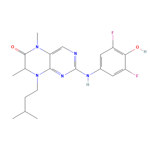 2-(3,5-difluoro-4-hydroxyanilino)-5,7-dimethyl-8-(3-methylbutyl)-7H-pteridin-6-one (CAS: 501437-28-1) - Related Chemical Product