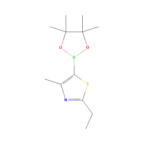 2-ethyl-4-methyl-5-(4,4,5,5-tetramethyl-1,3,2-dioxaborolan-2-yl)-1,3-thiazole (CAS: 1218789-94-6) - Chemical Structure and Molecular Formula 