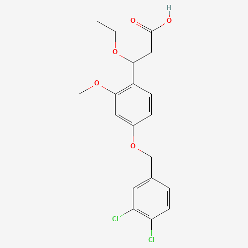 3-[4-[(3,4-dichlorophenyl)methoxy]-2-methoxyphenyl]-3-ethoxypropanoic acid (CAS: 1202575-52-7) - Chemical Structure and Molecular Formula 
